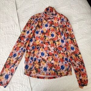Isabel Marant Multicolor Floral Turtleneck Top — Blue, Red, Yellow